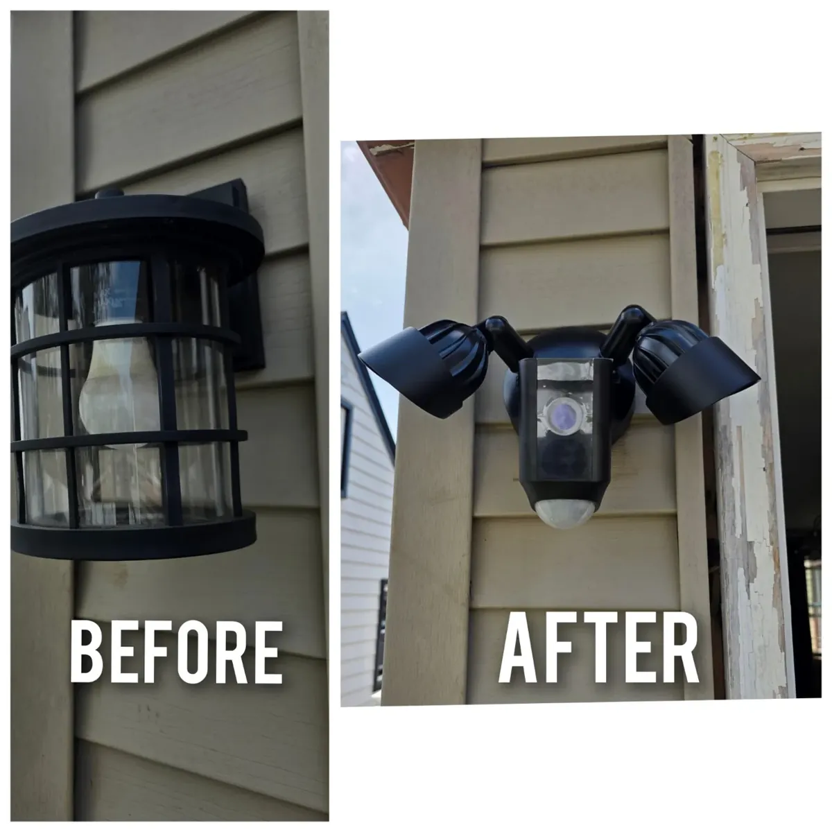 Exterior fixture upgrade, actual before and after photos