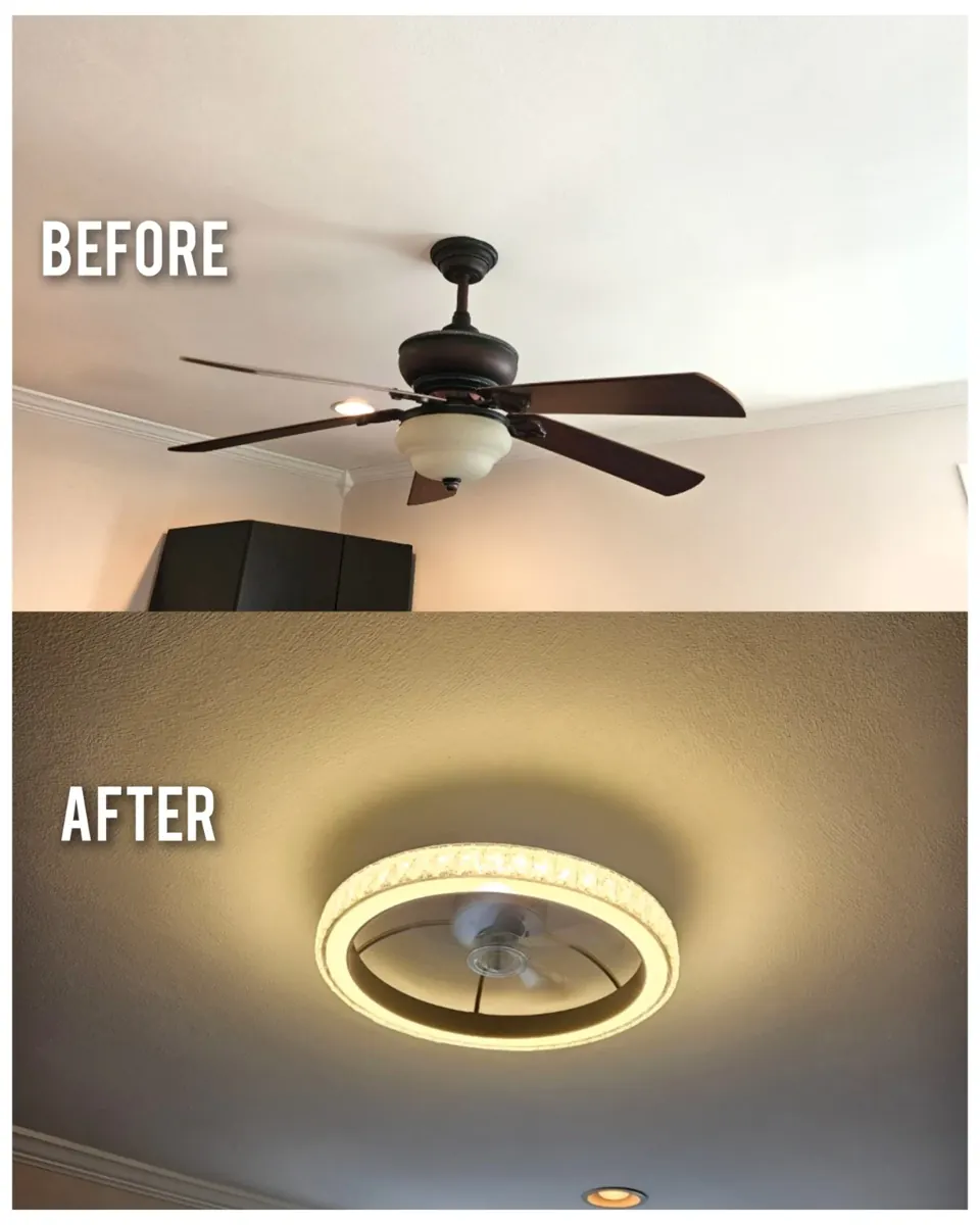 Ceiling fan & light upgrade, actual before and after photos